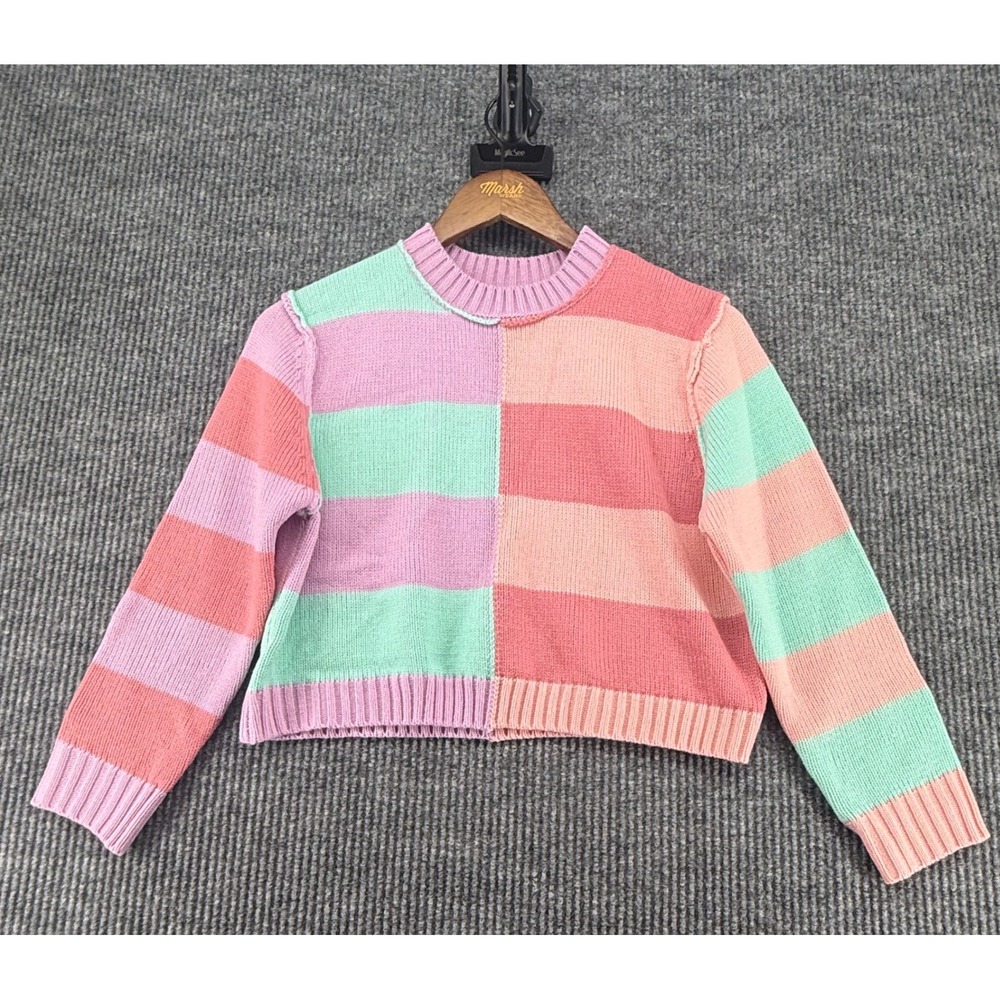 Unbranded Colorblock Striped Sweater Kids L Multi Excellent Pastel Knit Crewneck